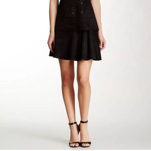 BCBGMAXAZRIA Lucy Laser Cut Flare Skirt Blk A Line